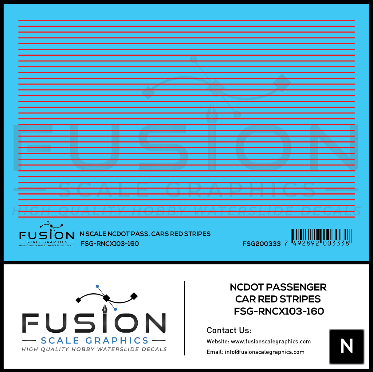 N Scale North Carolina DOT Passenger Car Red Stripes Decal Set