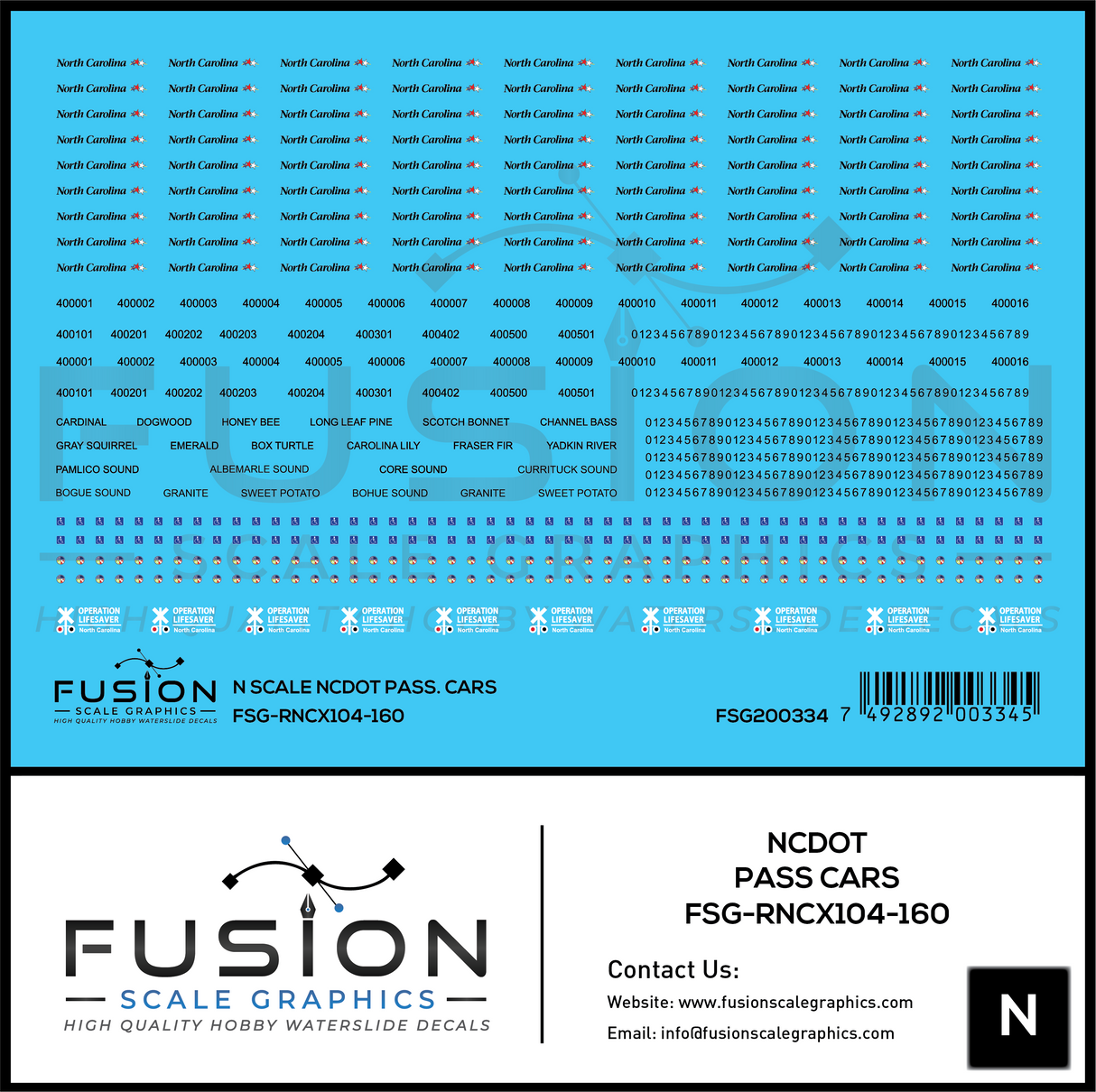 N Scale North Carolina DOT Passenger Cars Decal Set