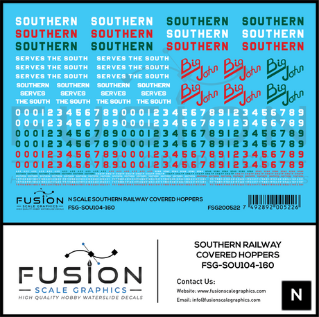 N Scale Southern Railway Covered Hoppers Decal Set