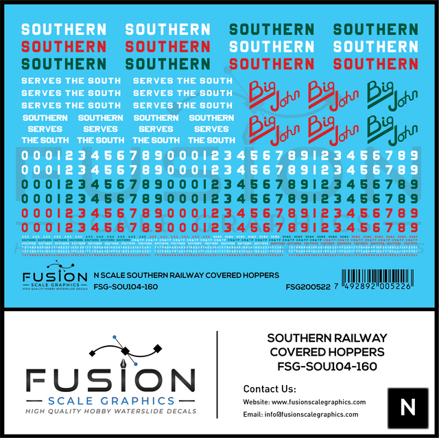 N Scale Southern Railway Covered Hoppers Decal Set