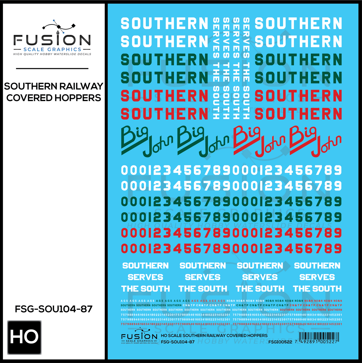 HO Scale Southern Railway Covered Hoppers Decal Set
