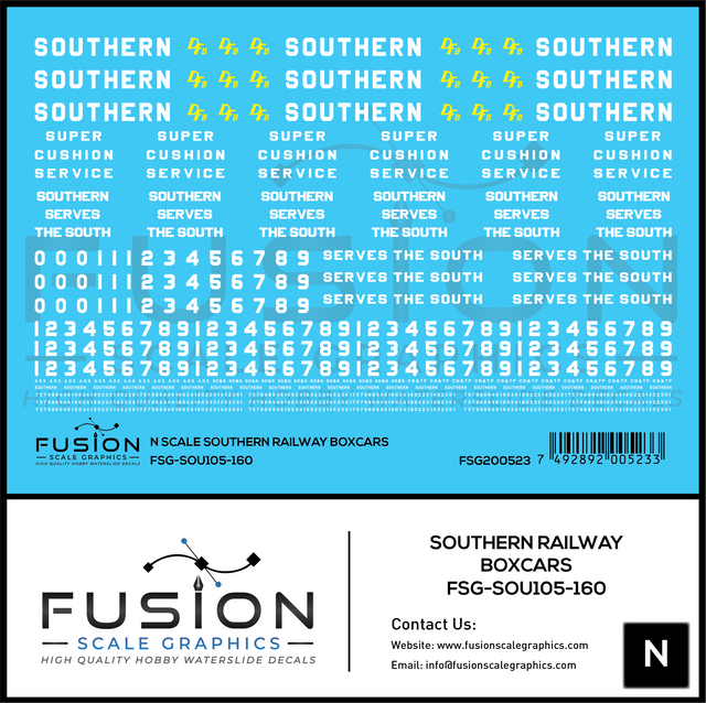 N Scale Southern Railway Boxcars Decal Set
