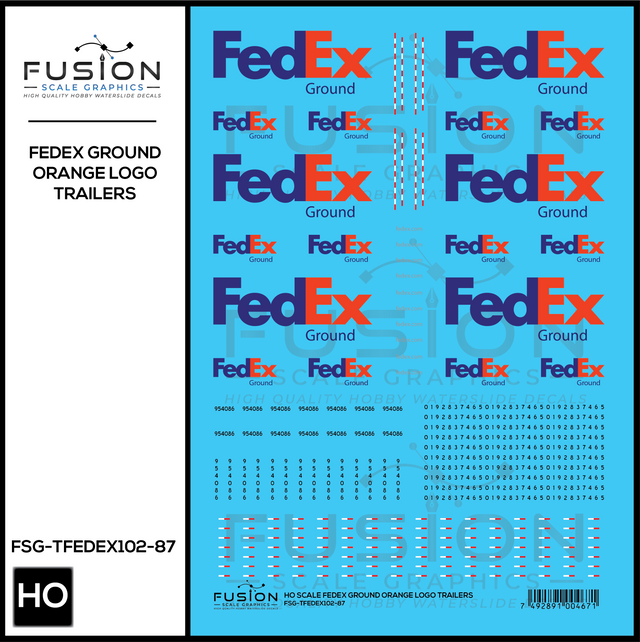 HO Scale FedEx Ground Orange Trailer Decal Set