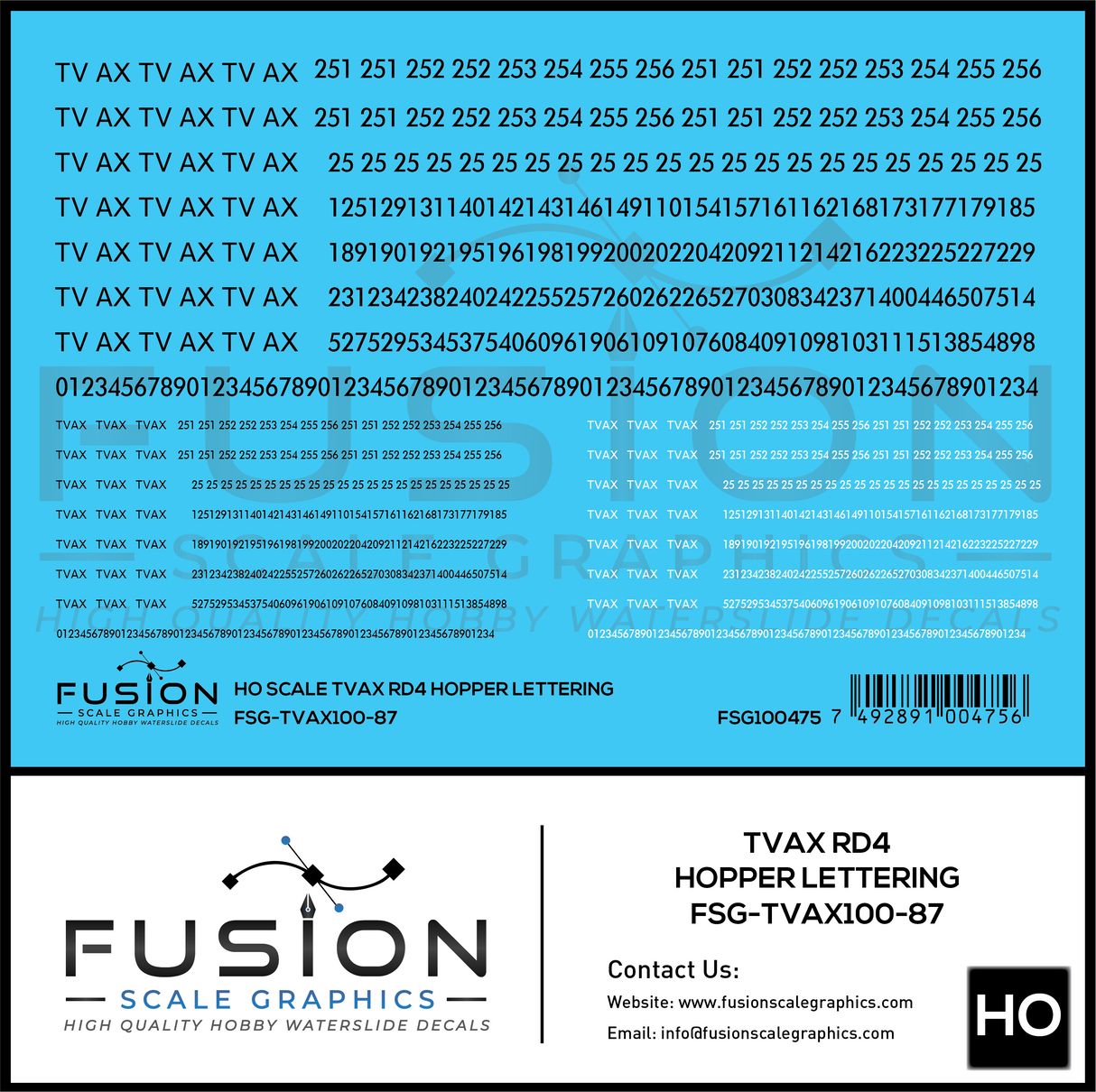 HO Scale TVAX RD4 Coal Hoppers Lettering Decal Set