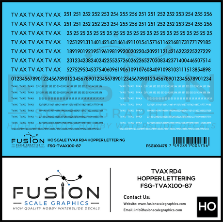HO Scale TVAX RD4 Coal Hoppers Lettering Decal Set