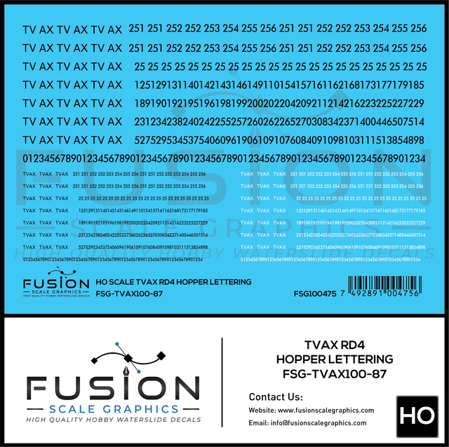 HO Scale TVAX RD4 Coal Hoppers Lettering Decal Set