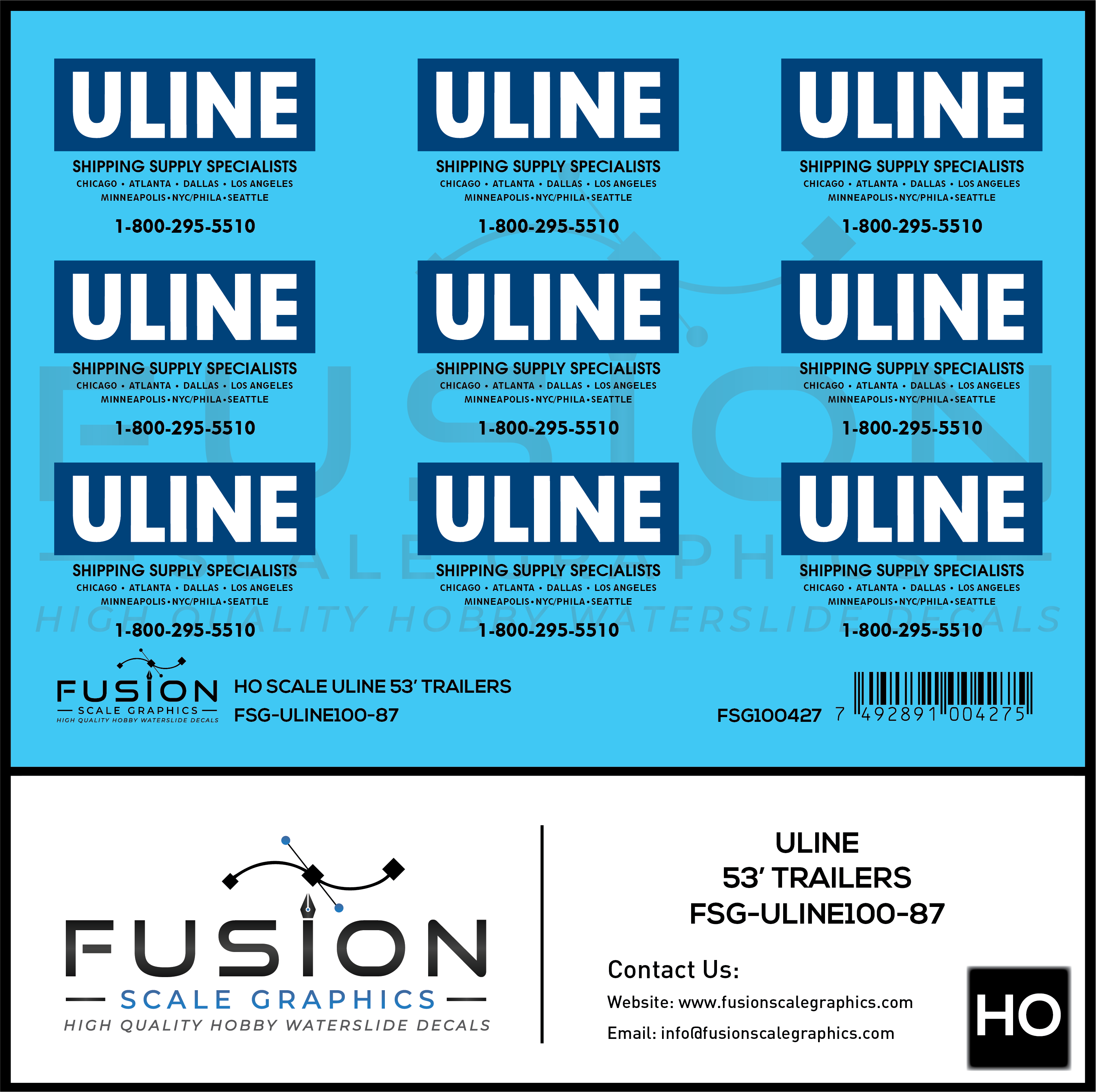 Sticker For Ruler Uline HO Scale ULINE 53' Trailers Decal Set – Fusion Scale Graphics