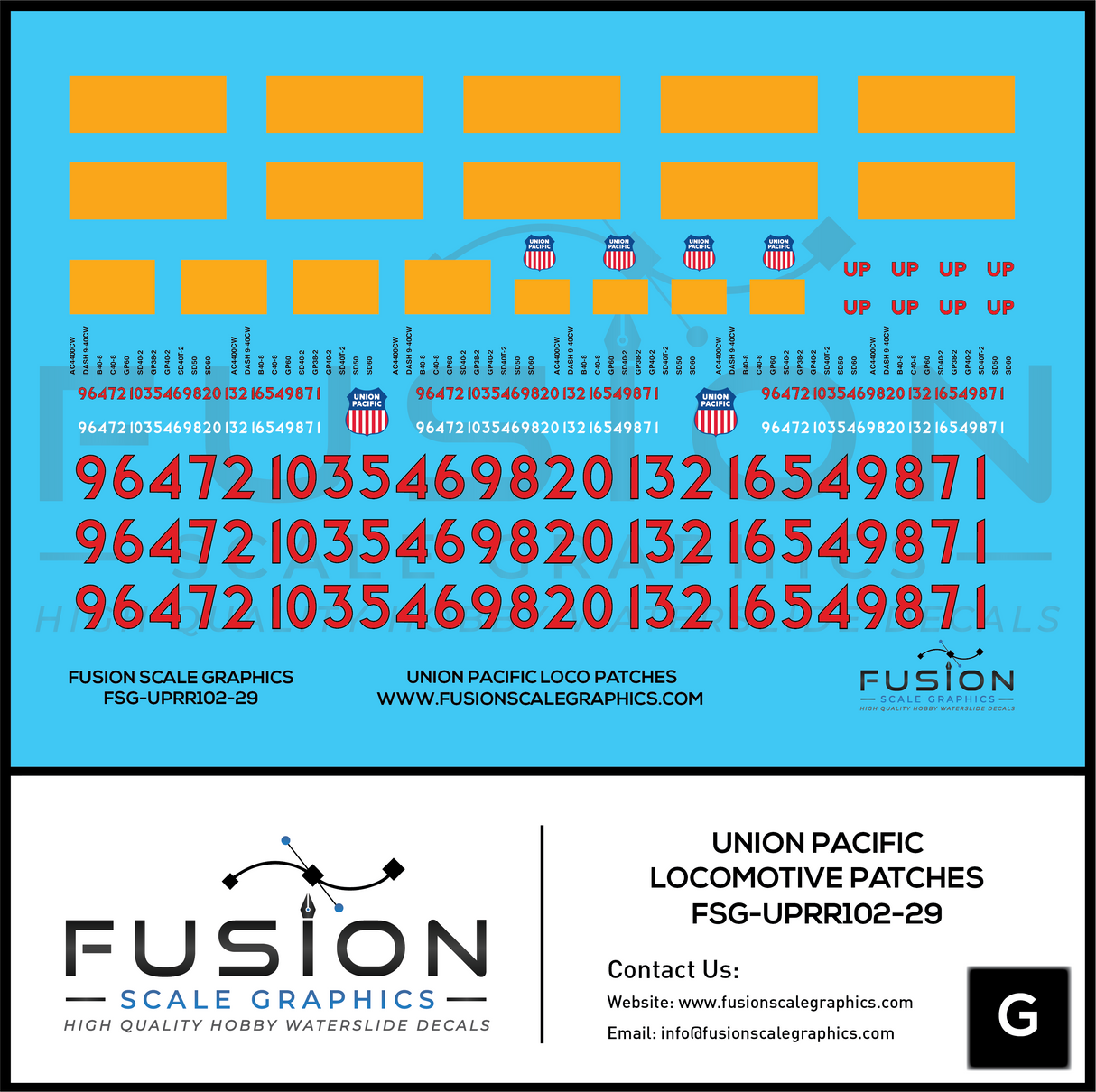 G 1:29 Scale Union Pacific Locomotive Patching Decal Set