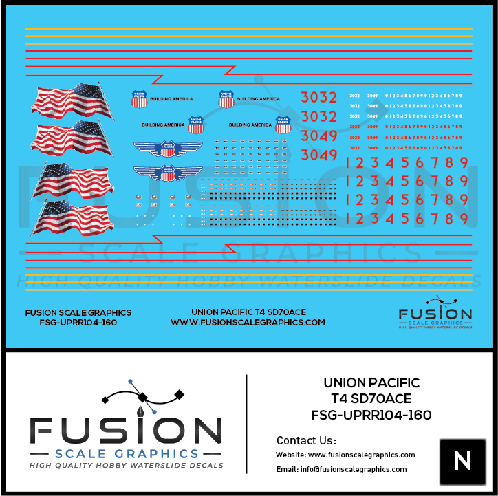 N Scale Union Pacific EMD Tier 4 SD70ACE Locomotive Decal Set