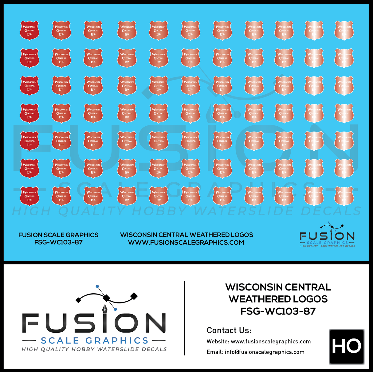 HO Scale Wisconsin Central Weathered Locomotive Logos Decal Set