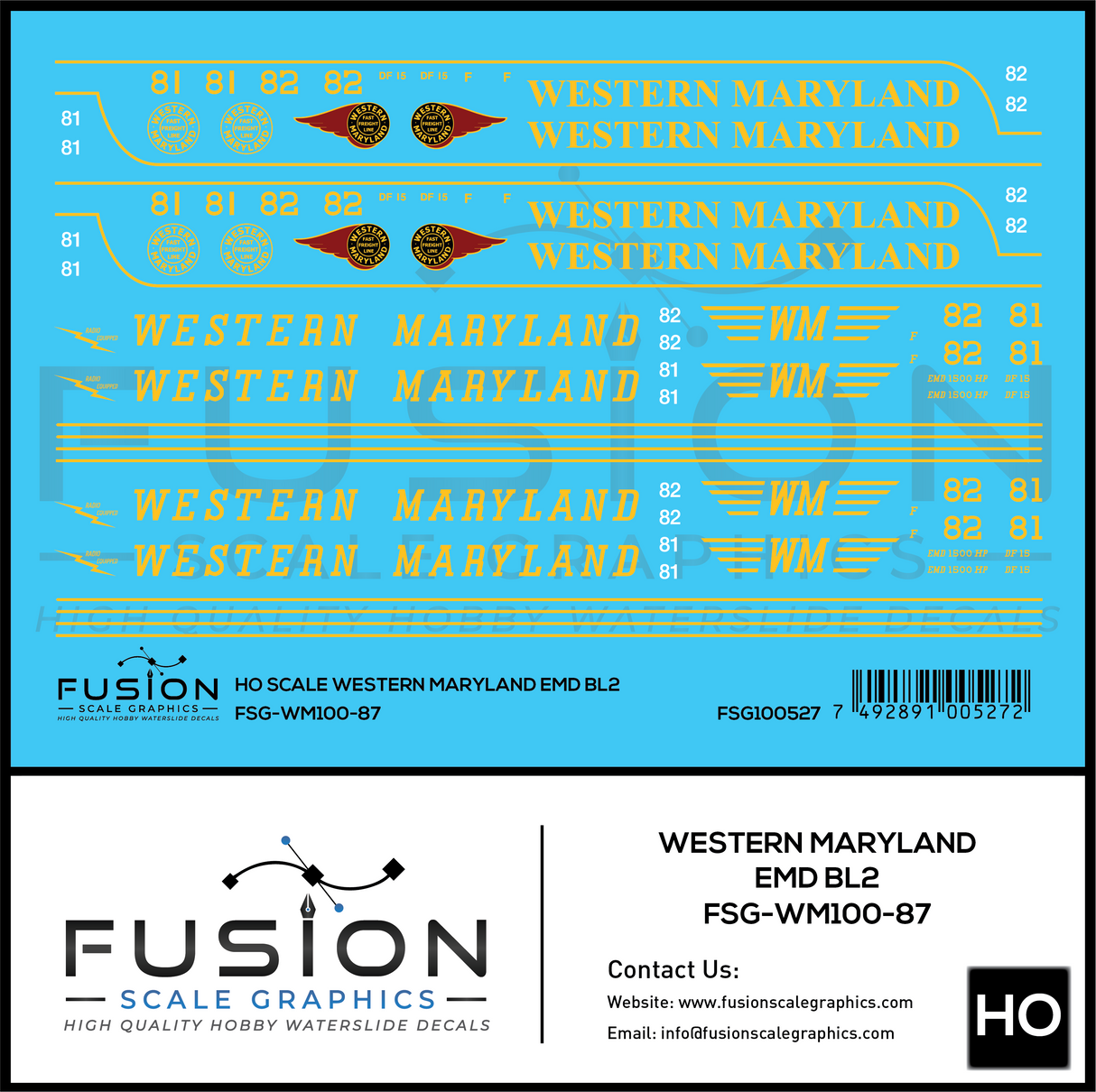 HO Scale Western Maryland EMD BL2 Locomotives Decal Set