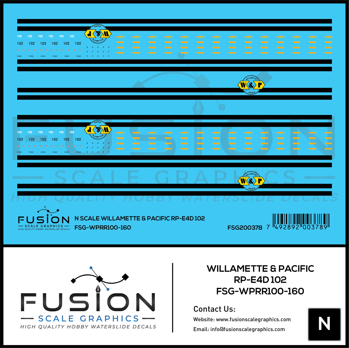 N Scale Willamette & Pacific Railroad 102 RP-E4D Locomotive Decal Set