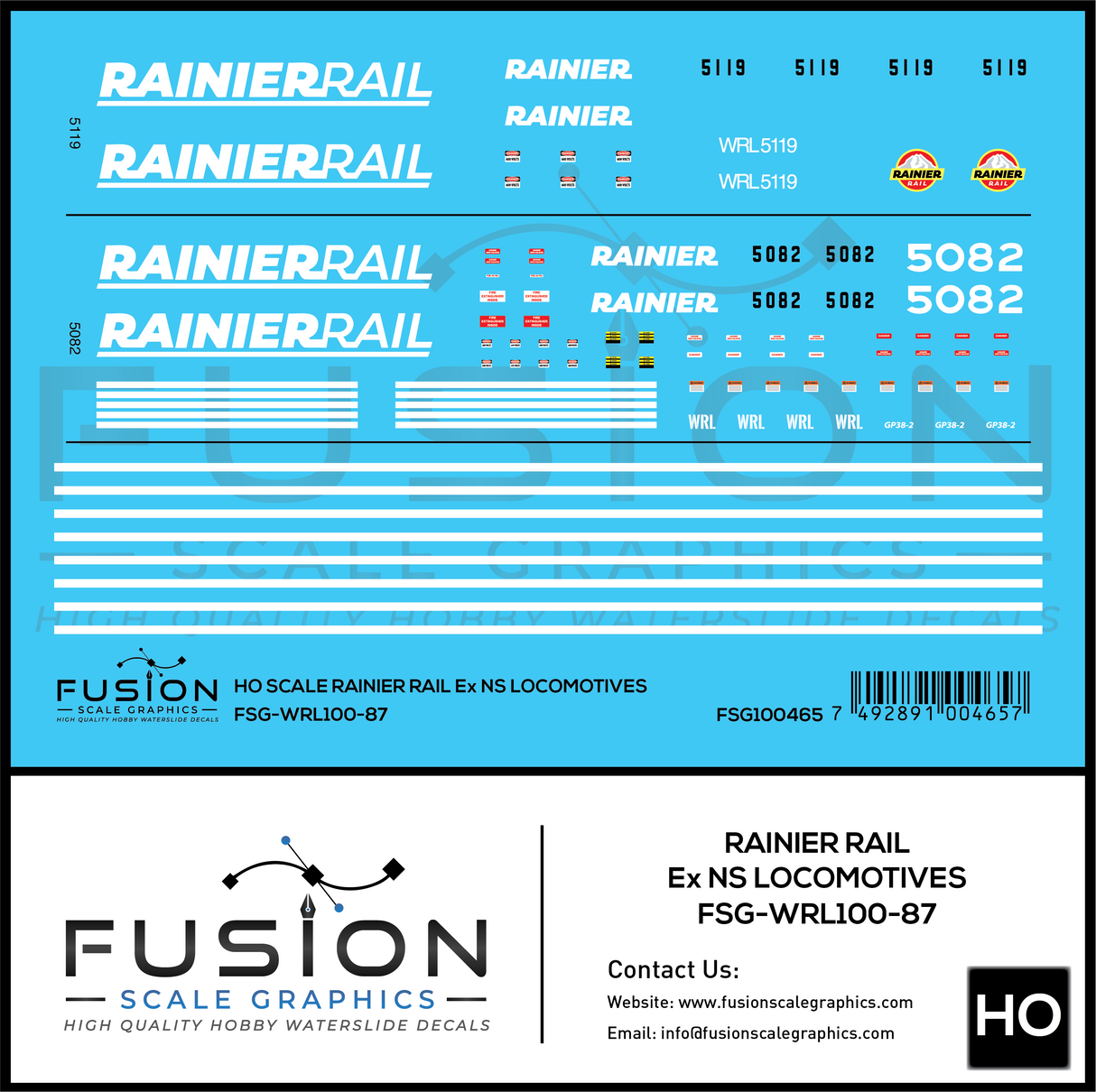 HO Scale Rainier Rail Ex NS GP38-2 Locomotives Decal Set