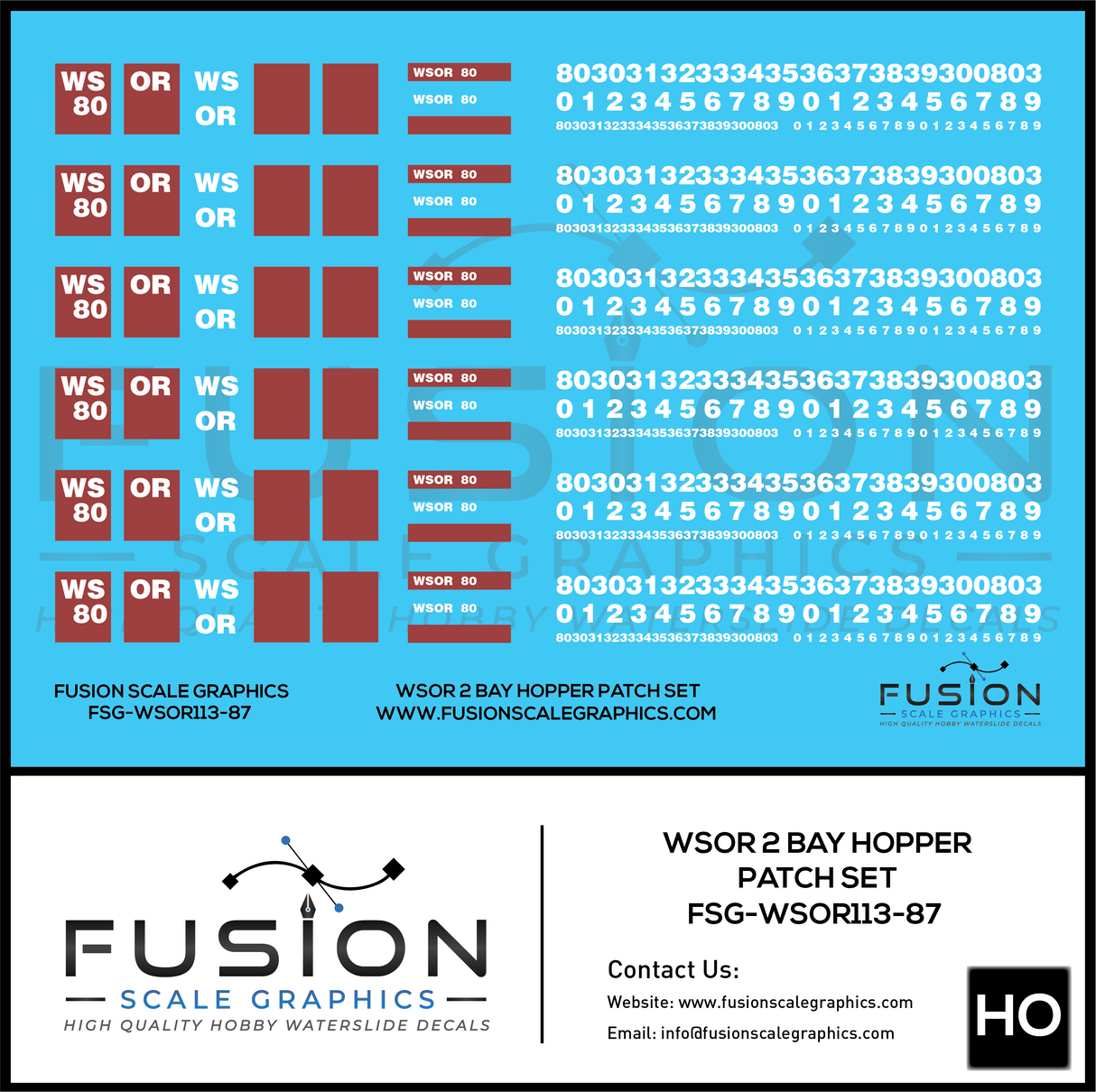 HO Scale Wisconsin & Southern WSOR 2 Bay Hoppers Freight Car Patching Decal Set