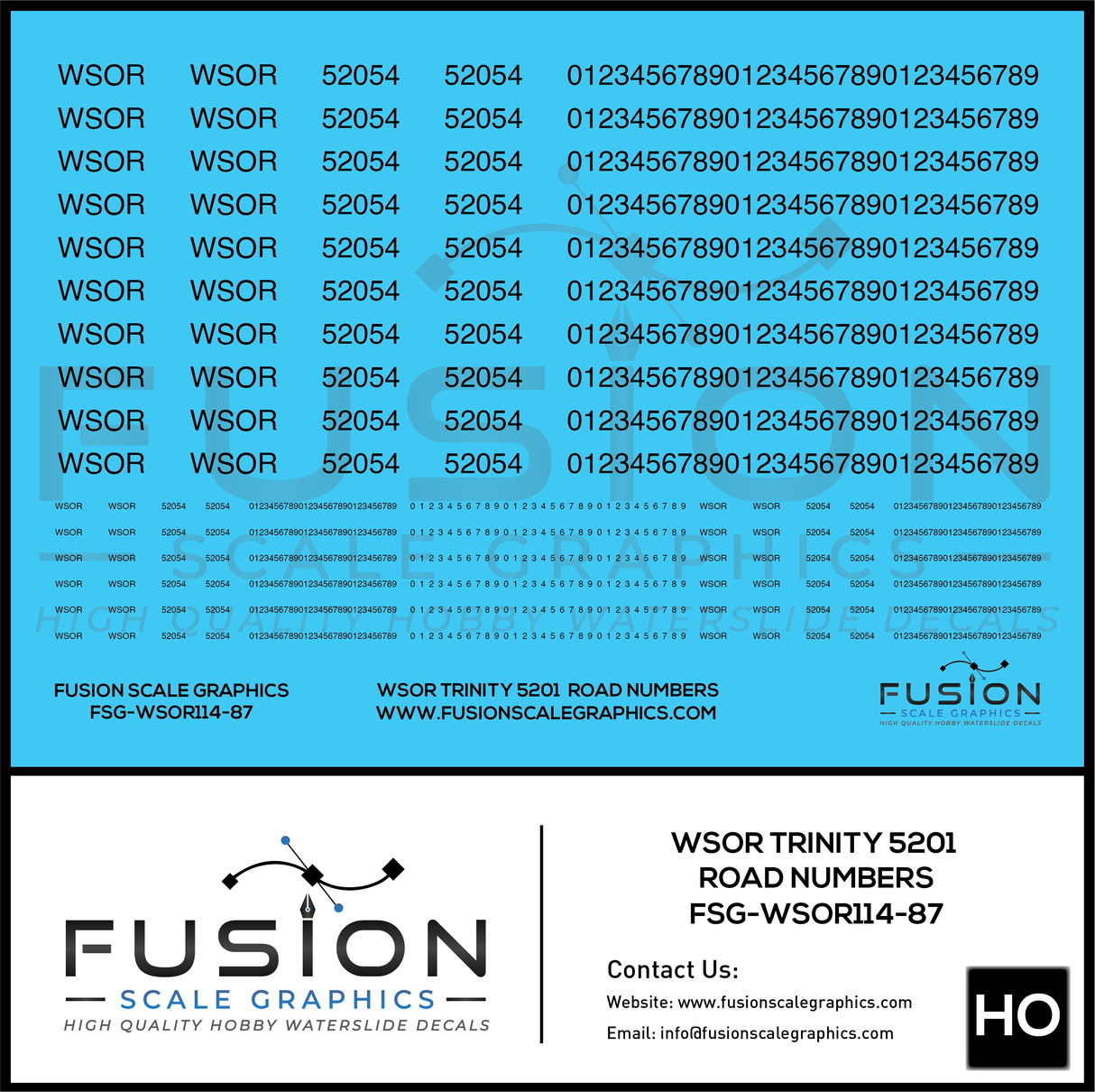 HO Scale WSOR Trinity 5201 Road Numbering Decal Set