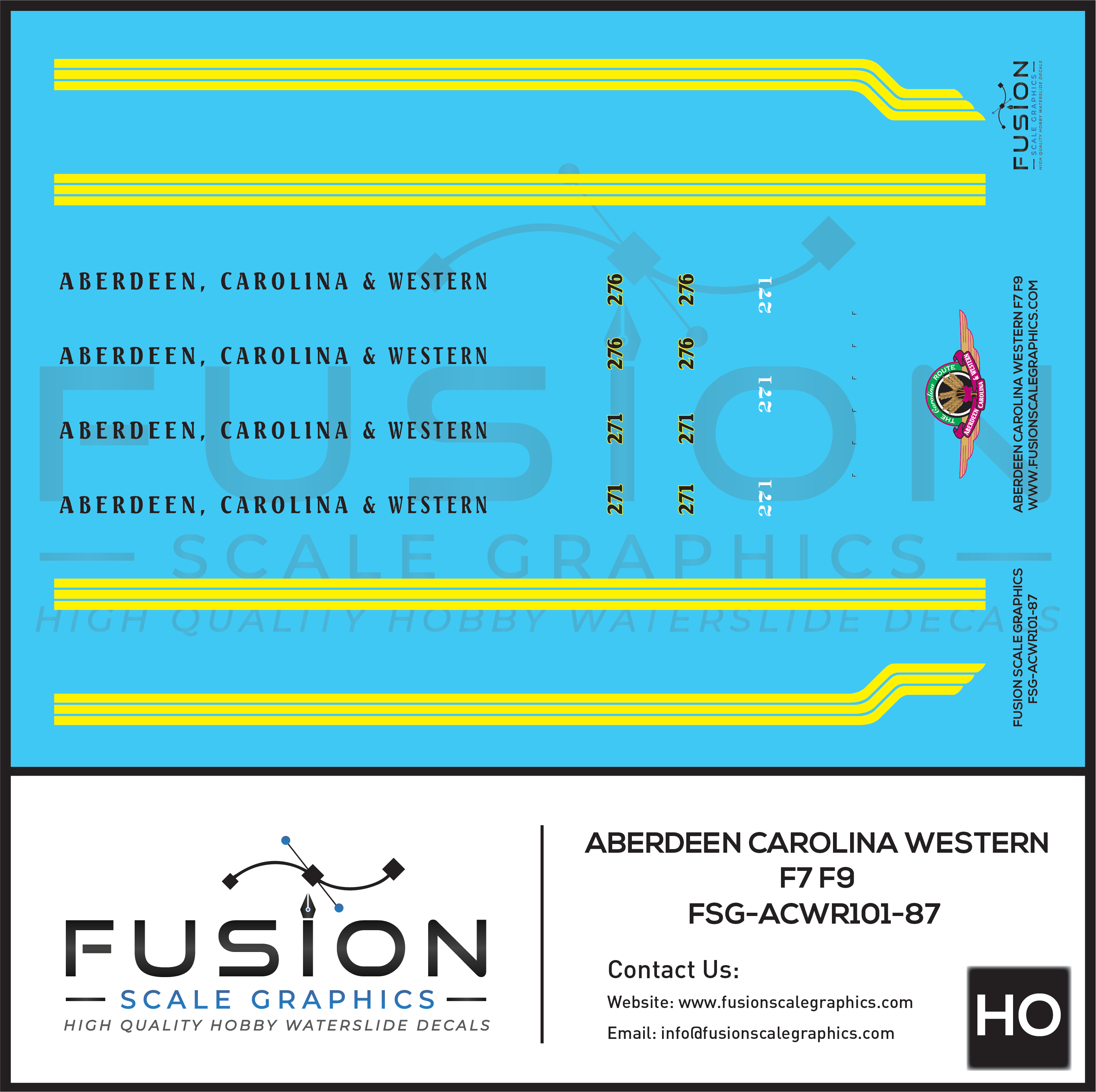 HO Scale Aberdeen Carolina & Western Railroad F7 F9 Locomotive Decal S ...