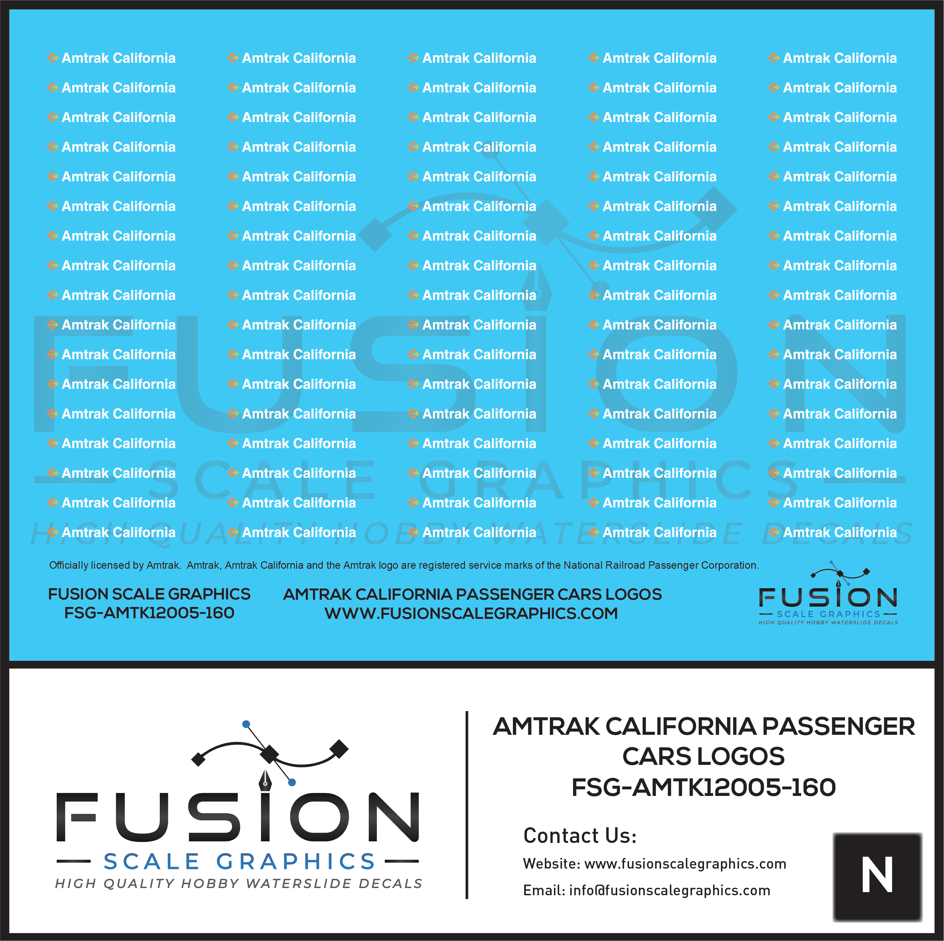 N Scale Amtrak California Passenger Car Logos Decal Set Fusion Scale
