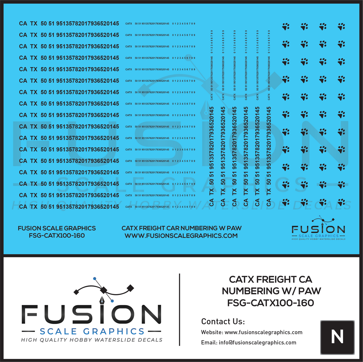 N Scale CATX Freight Car Nunbering Decal Set with Paw Print