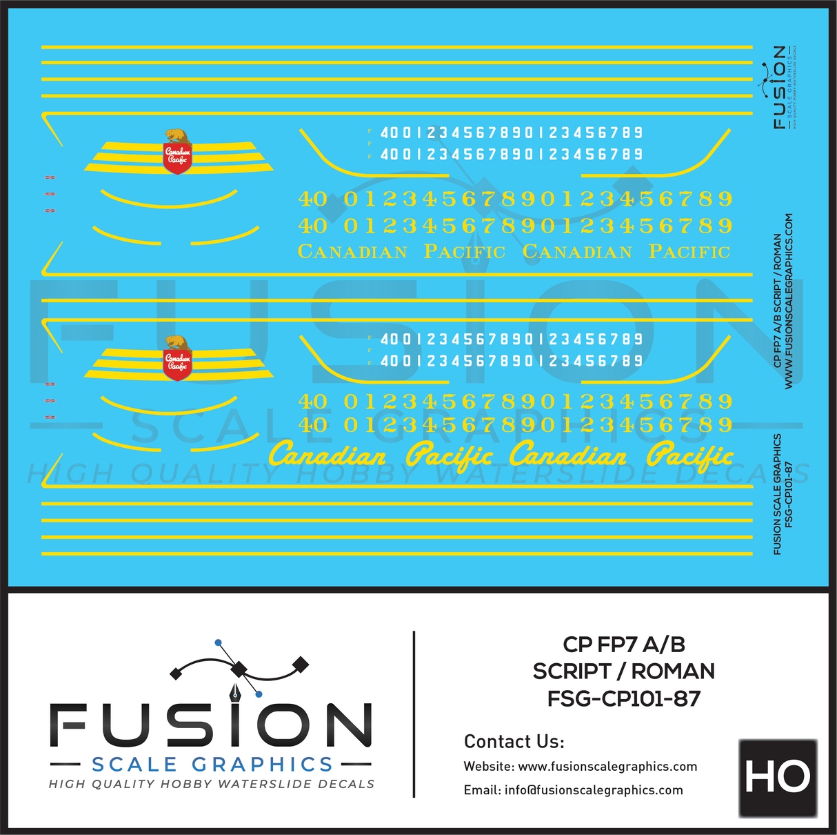 HO Scale Canadian Pacific EMD FP7 A/B Locomotives Decal Set