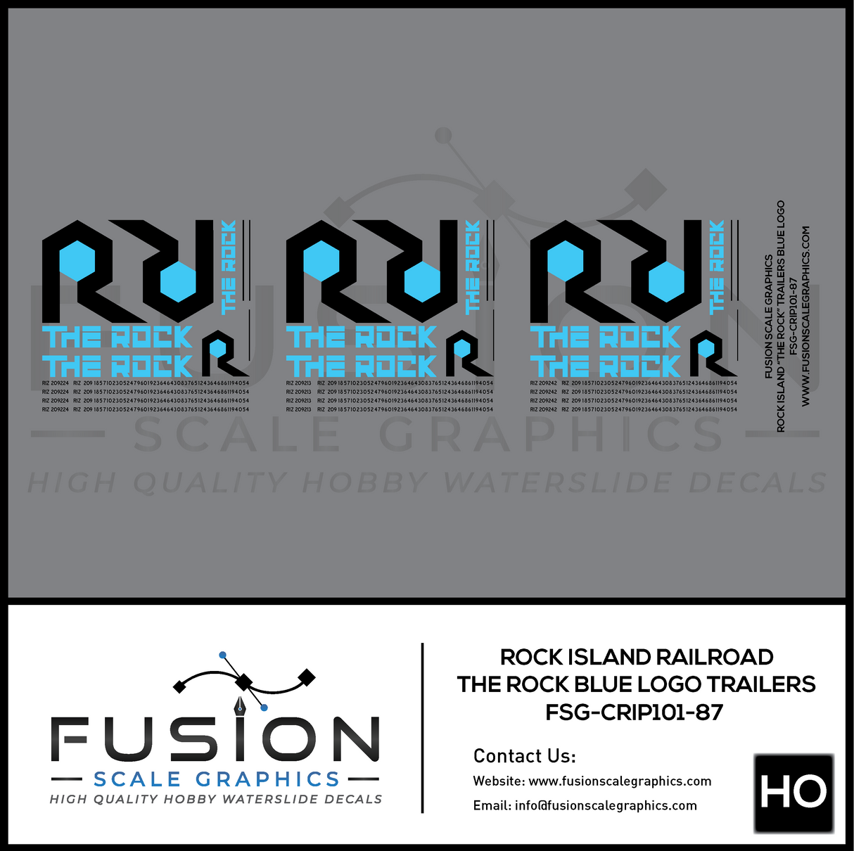 HO Scale Rock Island "The Rock" Trailers Blue Logo Decal Set