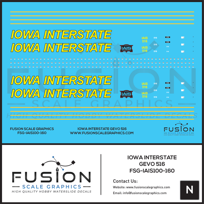 N Scale Iowa Interstate Railroad GEVO 516 Locomotive Decal Set – Fusion ...