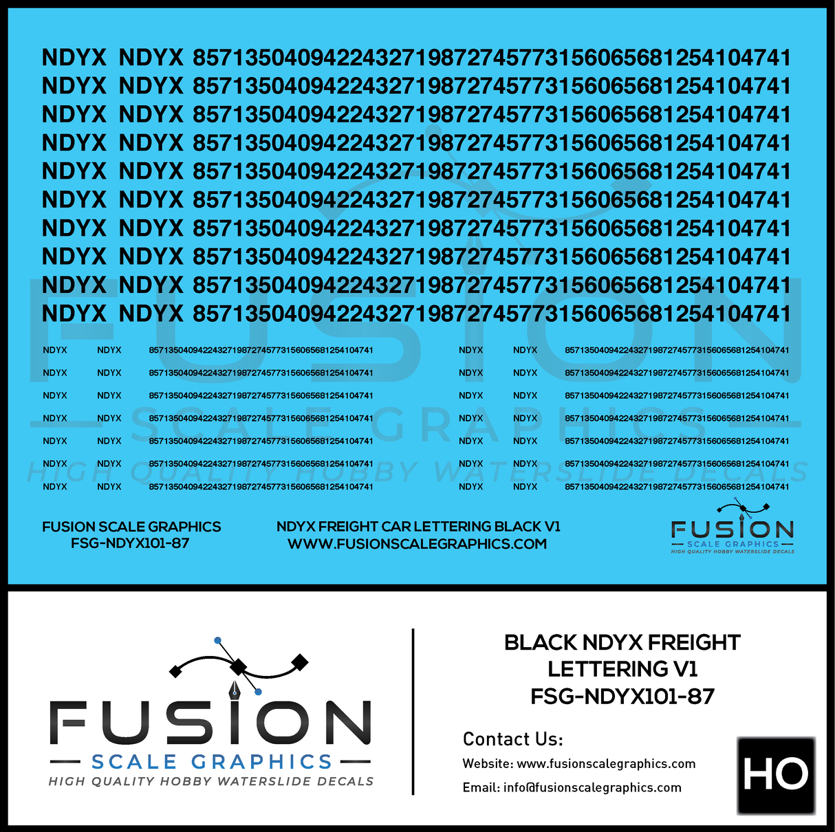 HO Scale Black NDYX Freight Car Lettering Decal Set