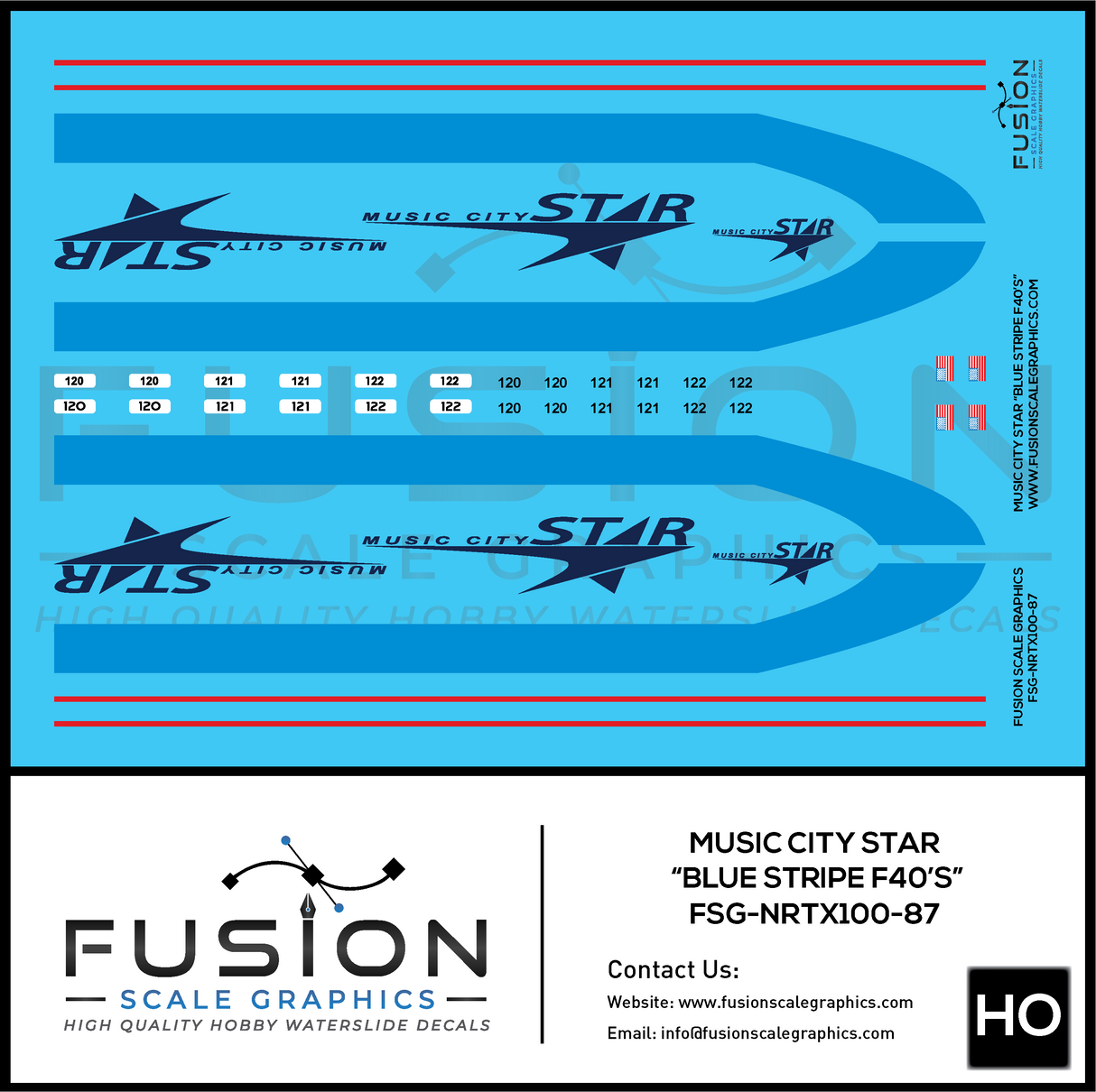 HO Scale Music City Star Blue Stripe F40PH Locomotives Decal Set