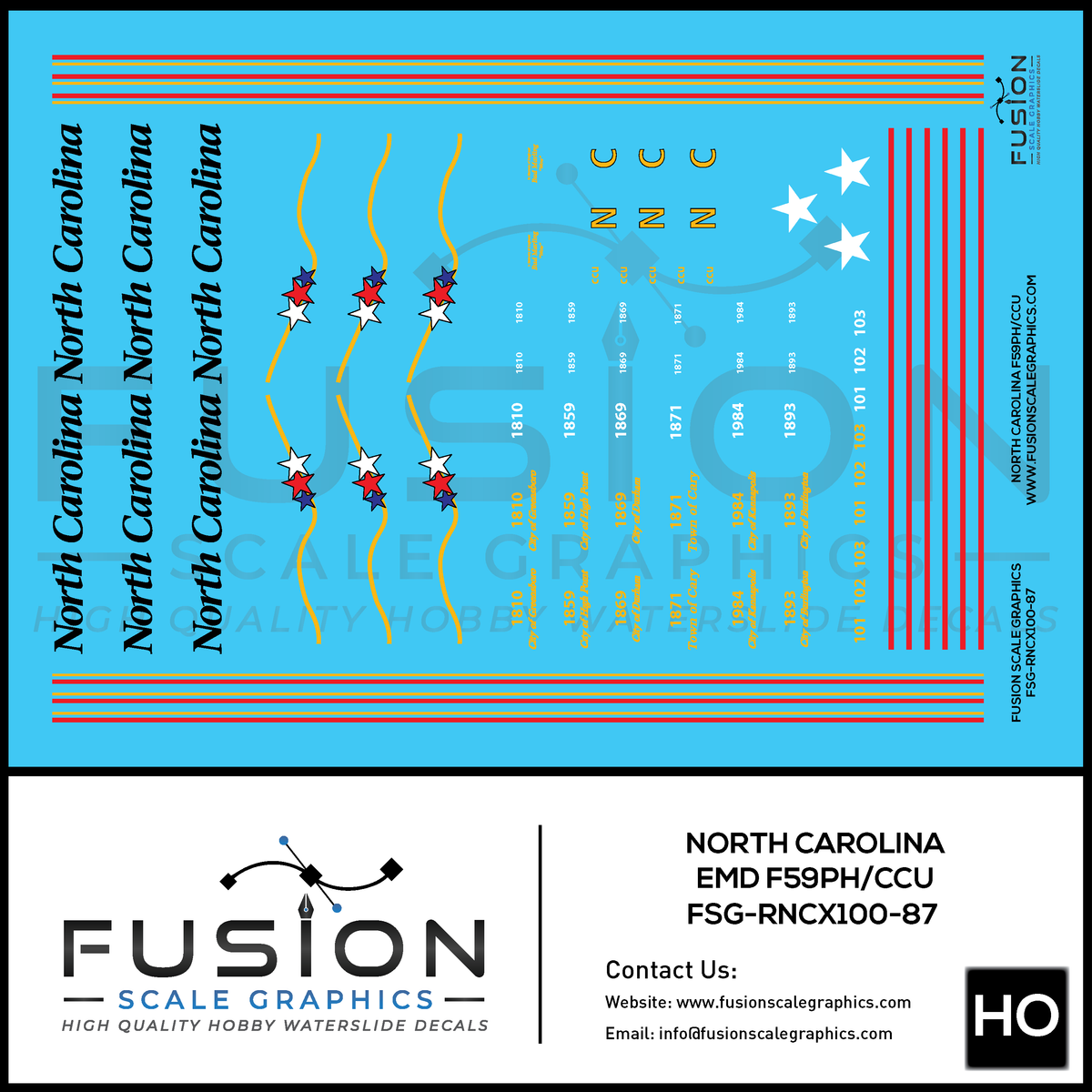 HO Scale North Carolina F59PH CCU Locomotive Decal Set – Fusion Scale ...