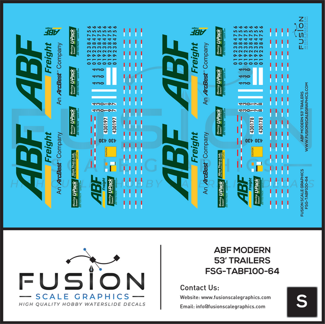 S Scale 1:64 ABF Freight Modern 53' Truck Trailers Decal Set – Fusion ...