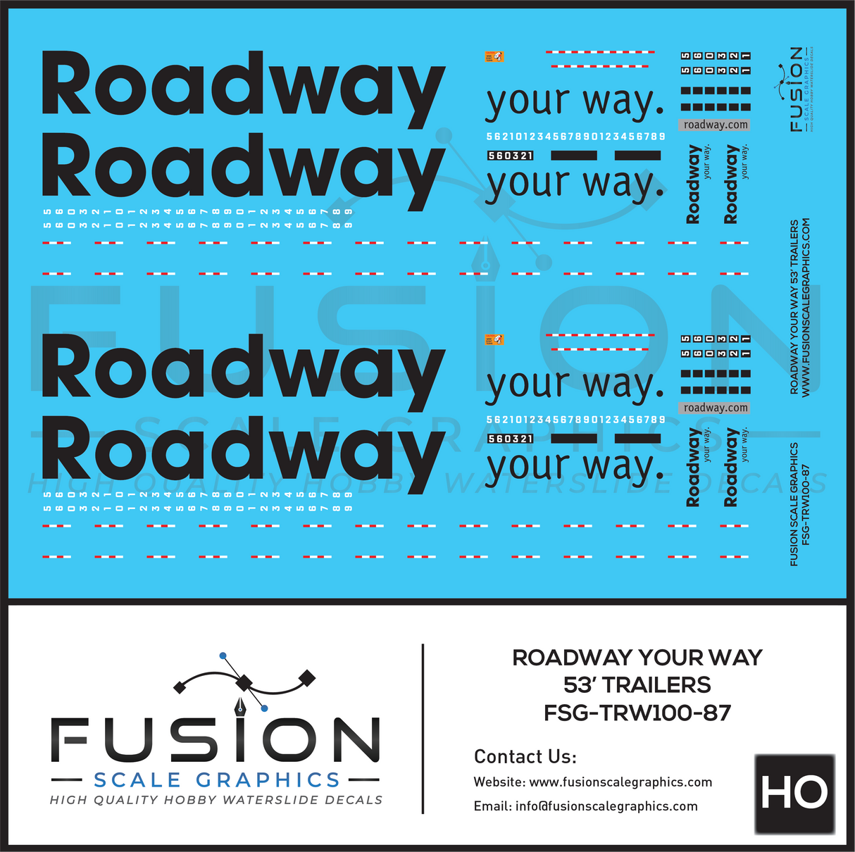 HO Scale Roadway 53' Truck Trailers Decal Set