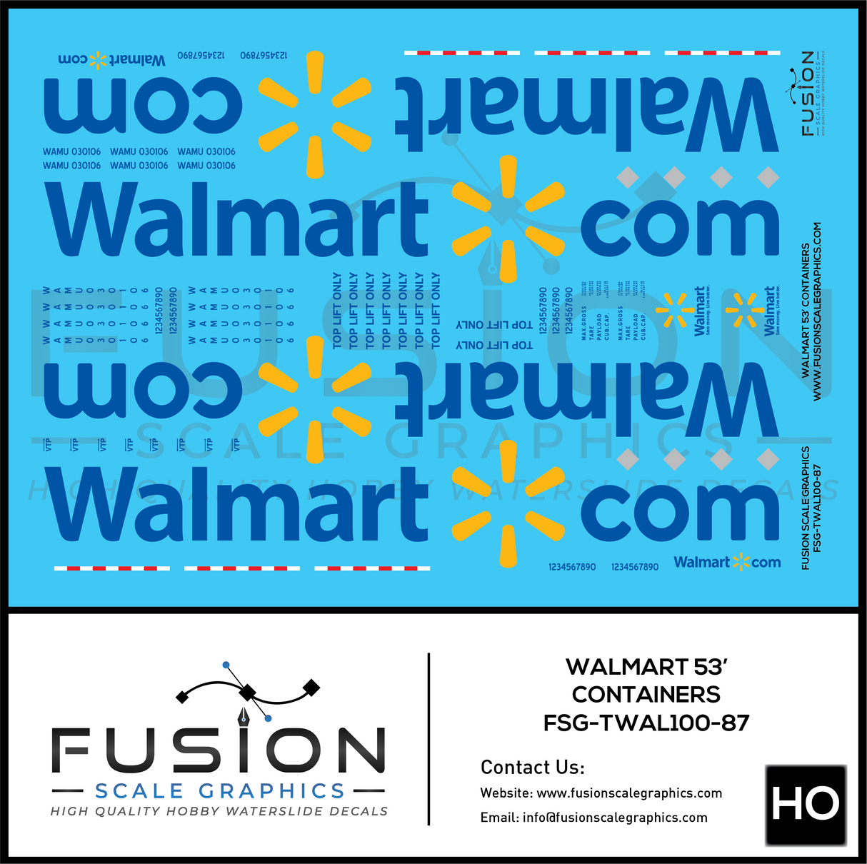 HO Scale Walmart 53' Containers Decal Set