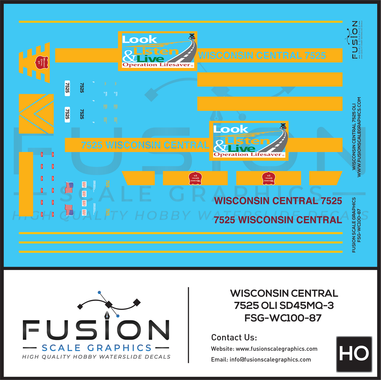 HO Scale Wisconsin Central 7525 OLS SD45MQ-3 Locomotive Decal Set