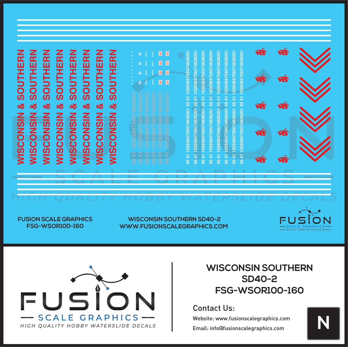 N Scale Wisconsin & Southern EMD SD40-2 Locomotives Decal Set