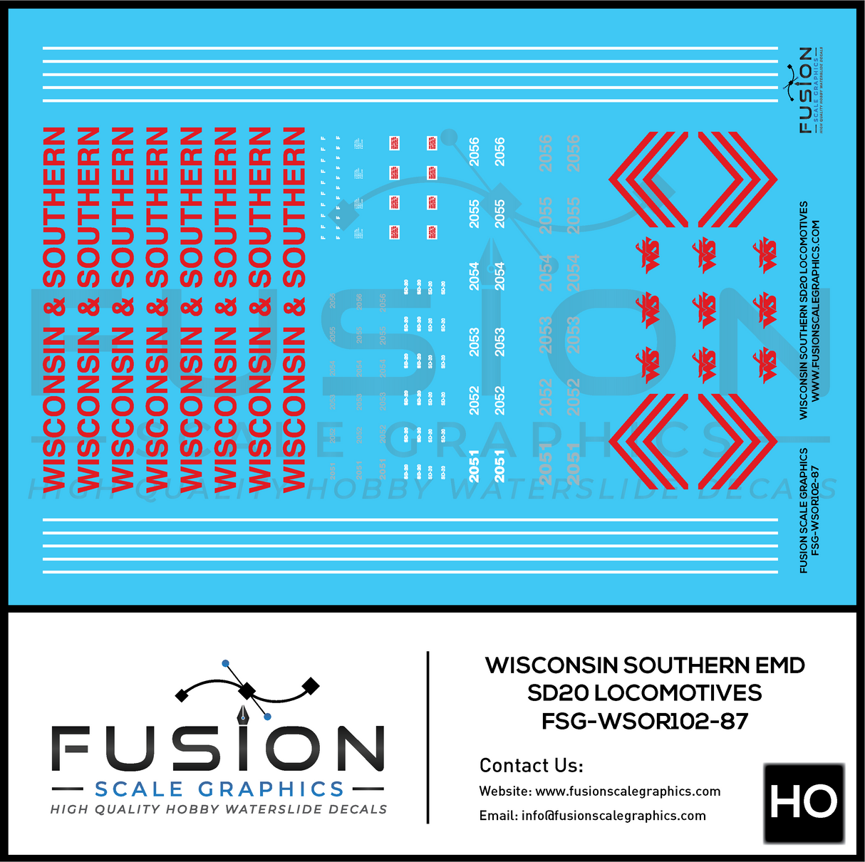 HO Scale Wisconsin & Southern EMD SD20 Locomoitve Decal Set