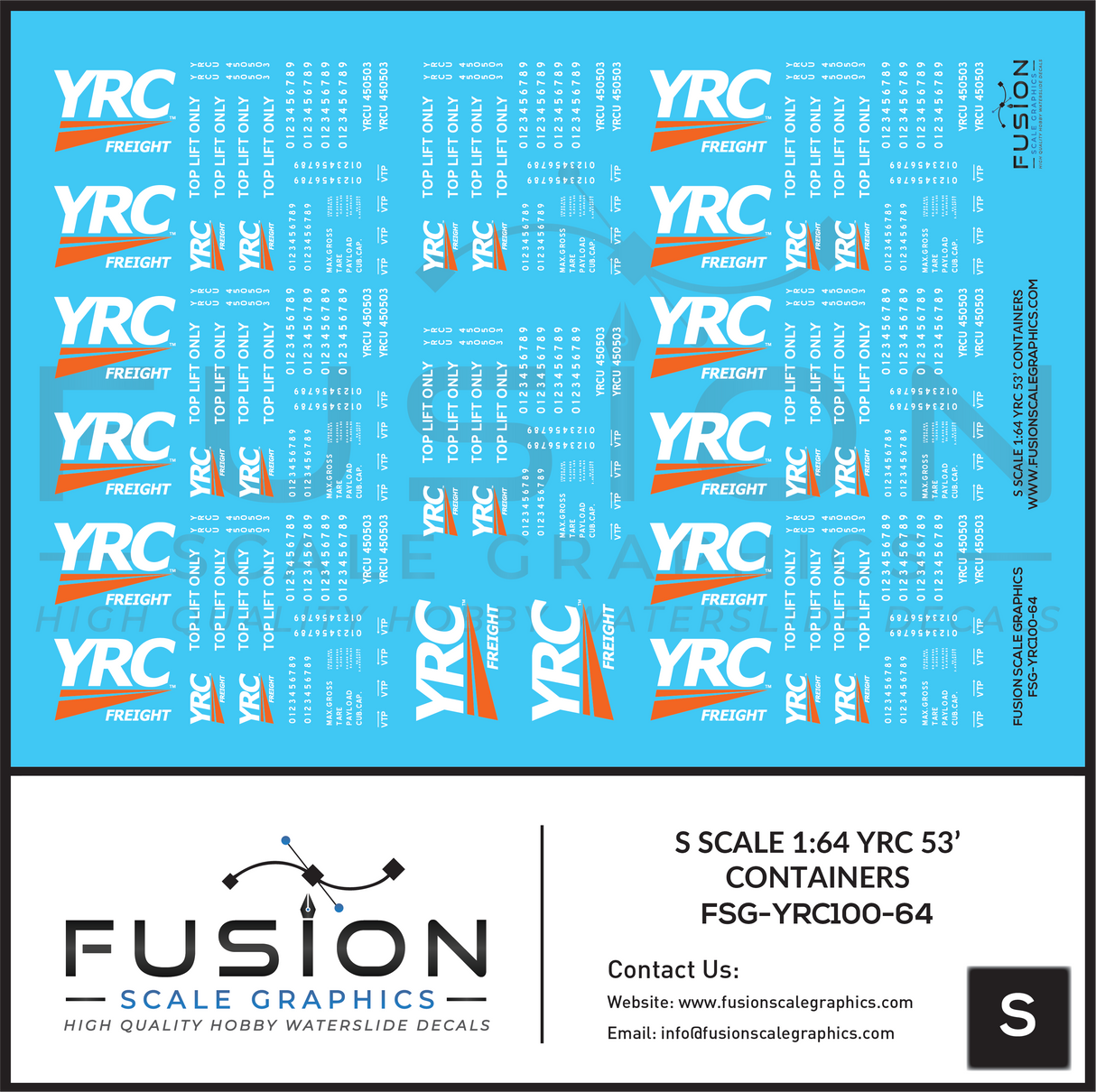 1:64 S Scale YRC Freight 53' Containers Decal Set