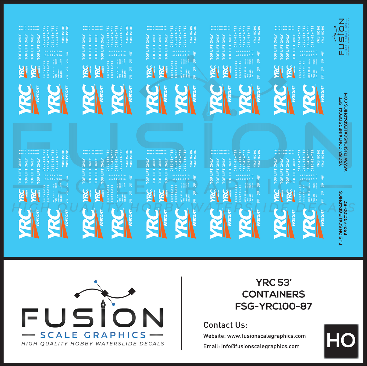HO Scale YRC 53’ Containers Decal Set